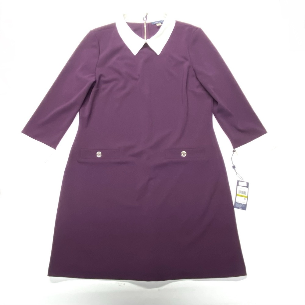 NWT Tommy Hilfiger Women's Collared Shift Dress (14, Aubergine/Ivory)